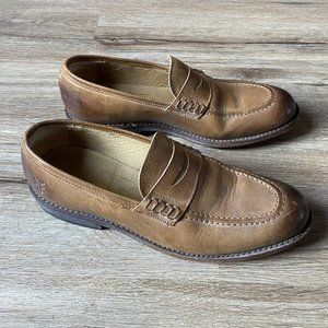 Frye Tan Leather James Penny Loafers Shoes Size 7.5 Narrow Burnished  Womens